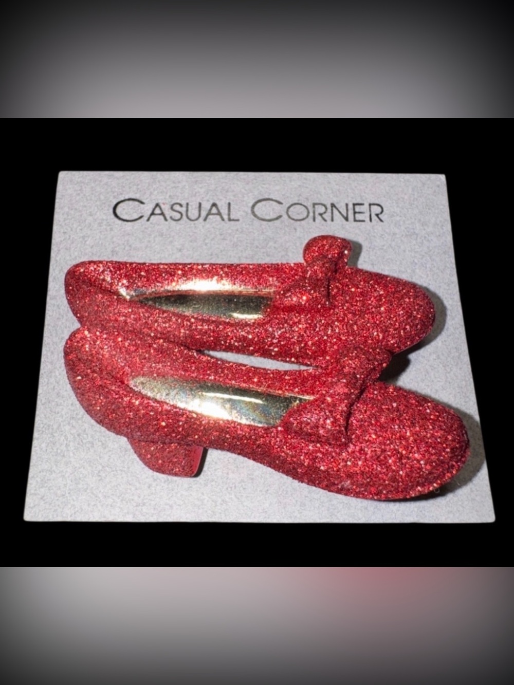 Vintage Wizard of Oz Brooch - Dorothy's Red Slippers Glitter Pin AJC 2" Size Pin